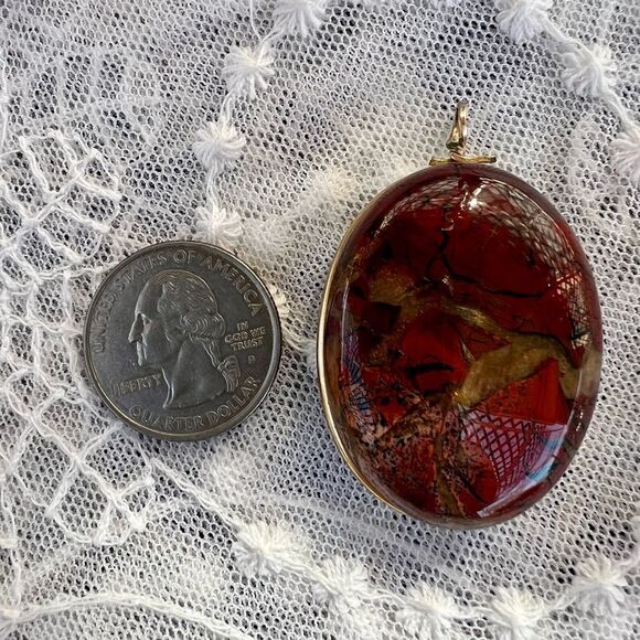 Vintage Reversible Agate & Pink Quartz 12KT Gold Fill Pendant - Picture 8 of 10